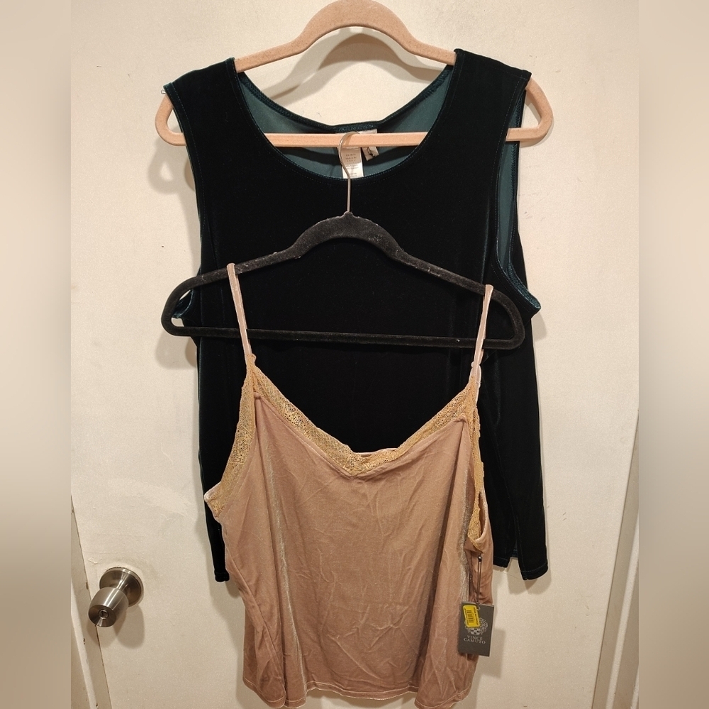 Lot Of 2 Women's Velour Tank Tops Sz XL Vince Camuto NWT & Coldwater Creek-Glam